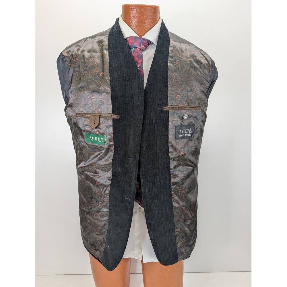 Ralph Lauren Corduroy Blazer Jacket Mens 40S Black Brown Elbow Patch Sport Coat - Picture 6 of 9